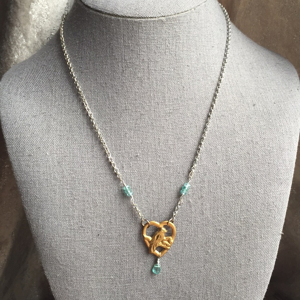 Sweet Apatite and Heart bird necklace